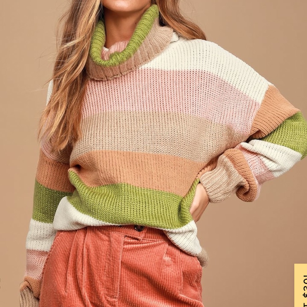Lulu’s Wake Me Up Taupe Multi Stripe Turtleneck